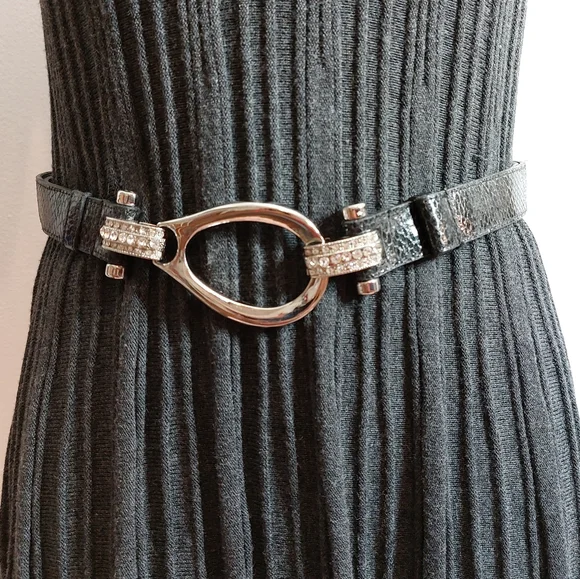 Silver & Black Snakeskin Belt adjustable Rhinestone Embellished One Size OSFA - Picture 2 of 8